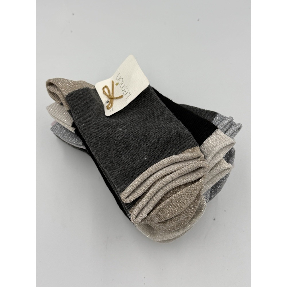 Lemon Women's Sparkly Quarter Socks Gray Assortment One Size 5 Pack / Pairs NWT - Picture 3 of 6